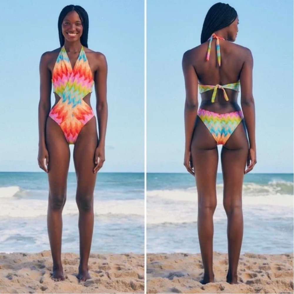 COPY - NWT Farm Rio Light Chevron Colorful Rainbow One Piece Swimsuit Size Extr…